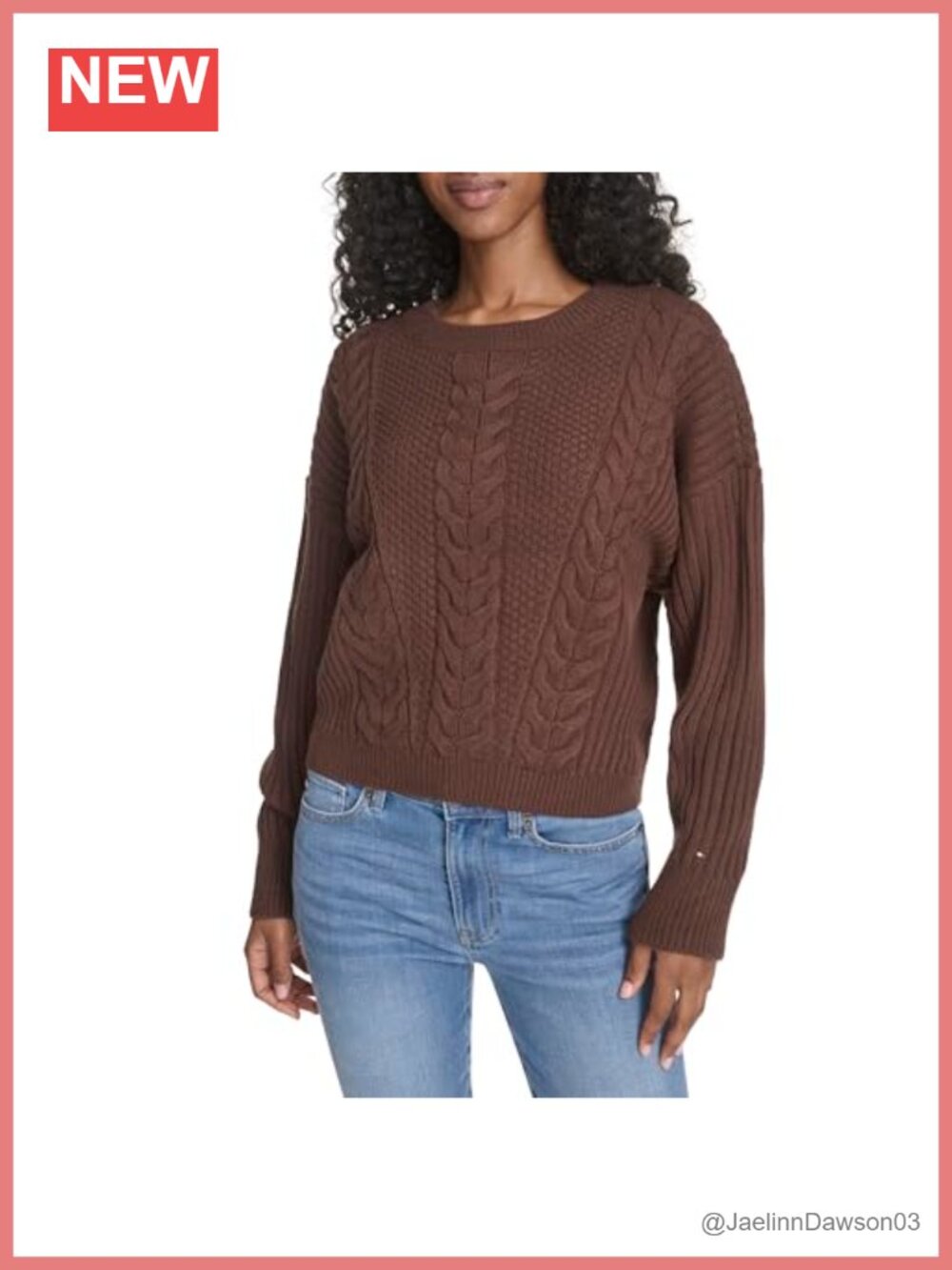 Solid Cable Knit Crewneck Pullover Sweater Long Sleeve
